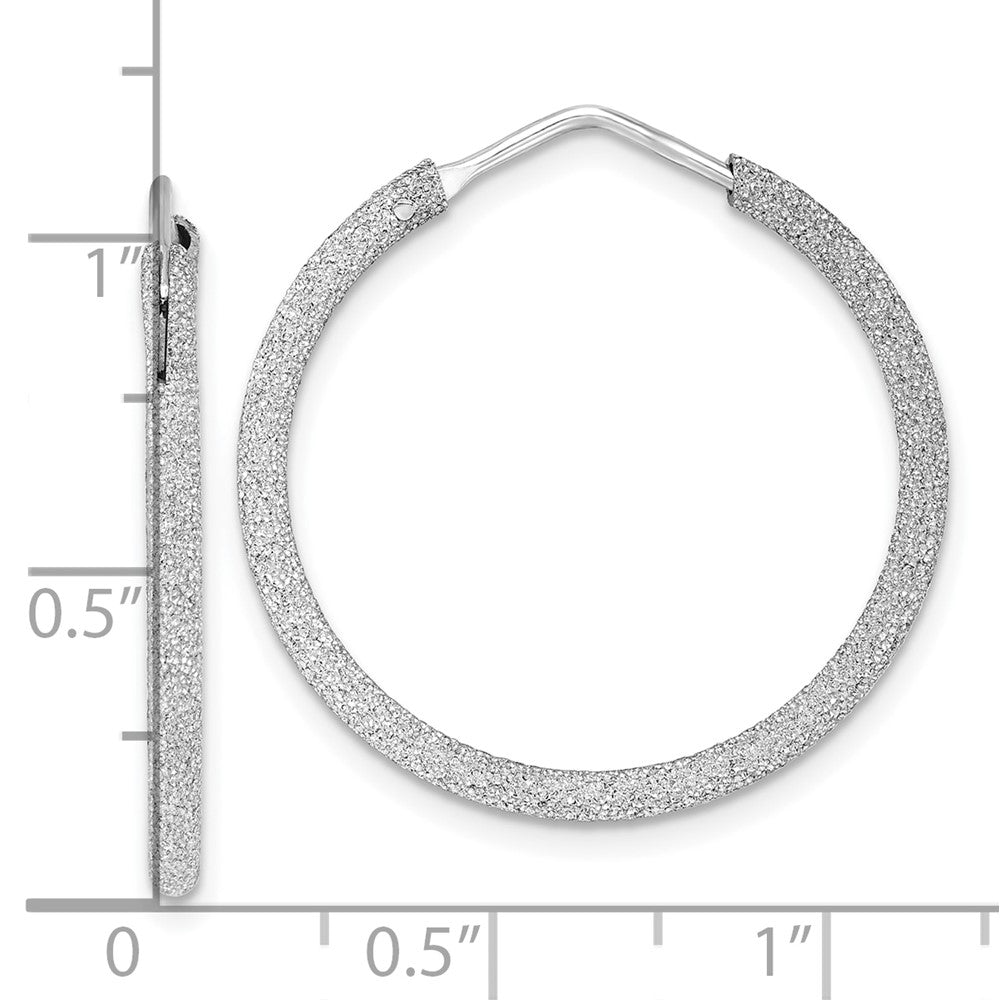 Sterling Silver Rhodium-Plated Laser Cut 2mm Endless Hoop Earrings