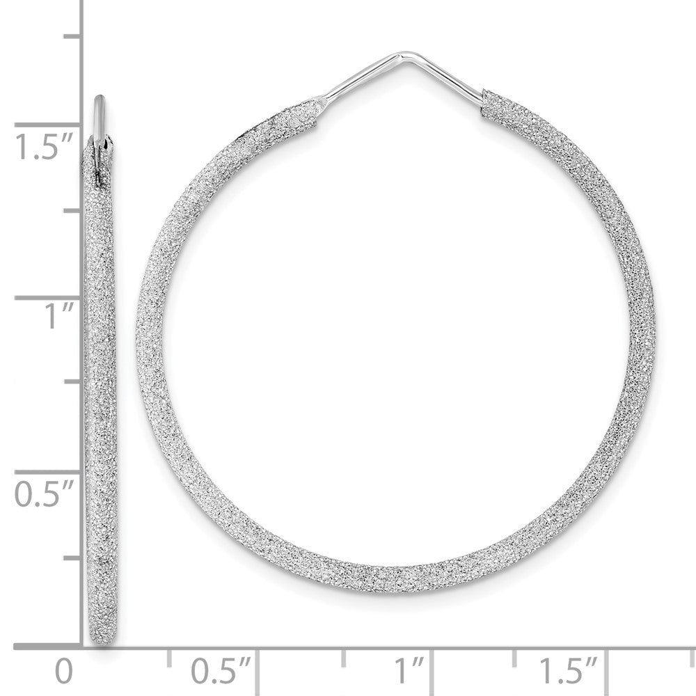 Sterling Silver Rhodium-Plated Laser Cut 2mm Endless Hoop Earrings