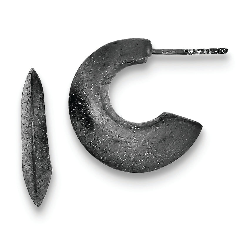 Sterling Silver Black Rhodium Satin Post Hoop Earrings