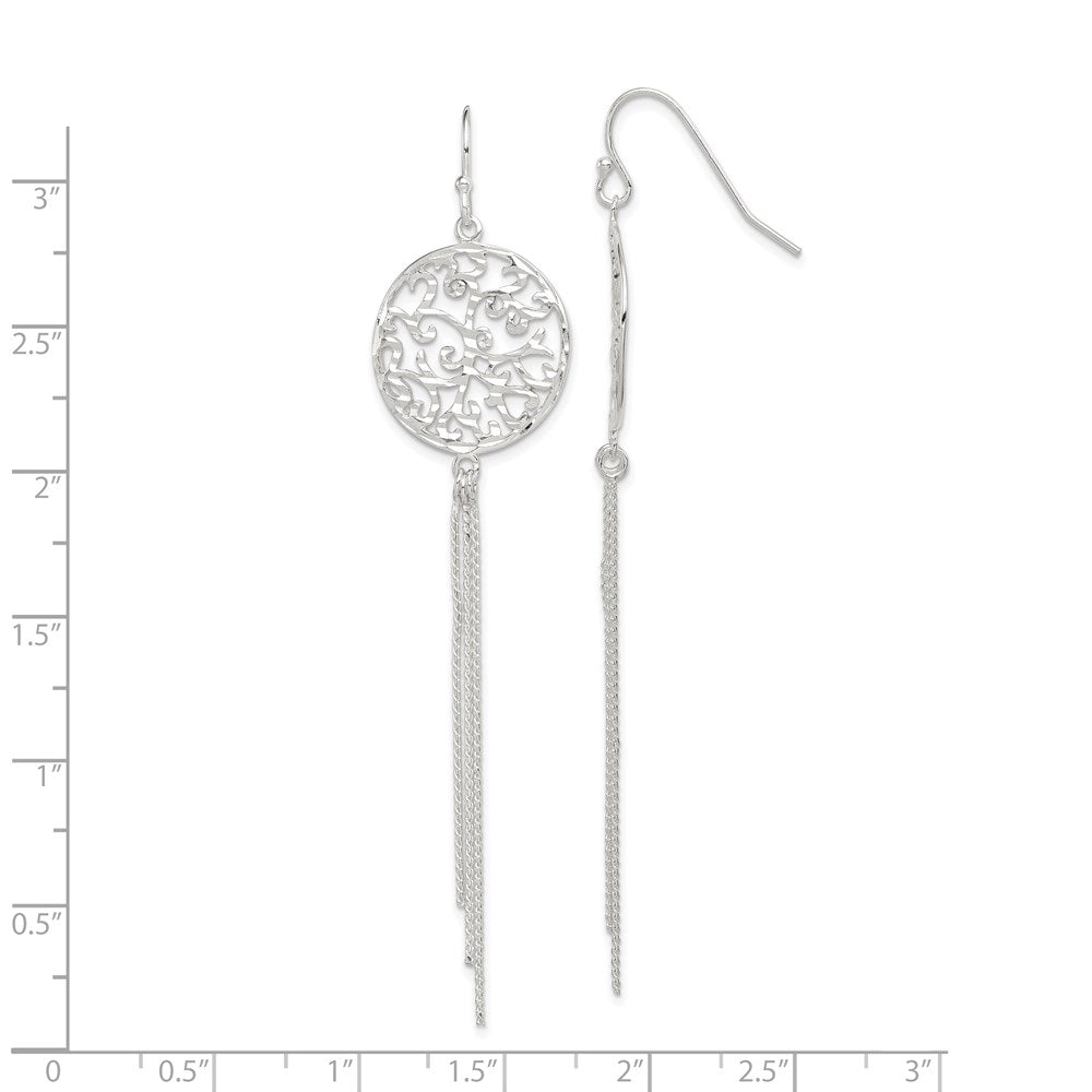 Sterling Silver Polished & Diamond-Cut Filigree Circle Chain Dangle Earri