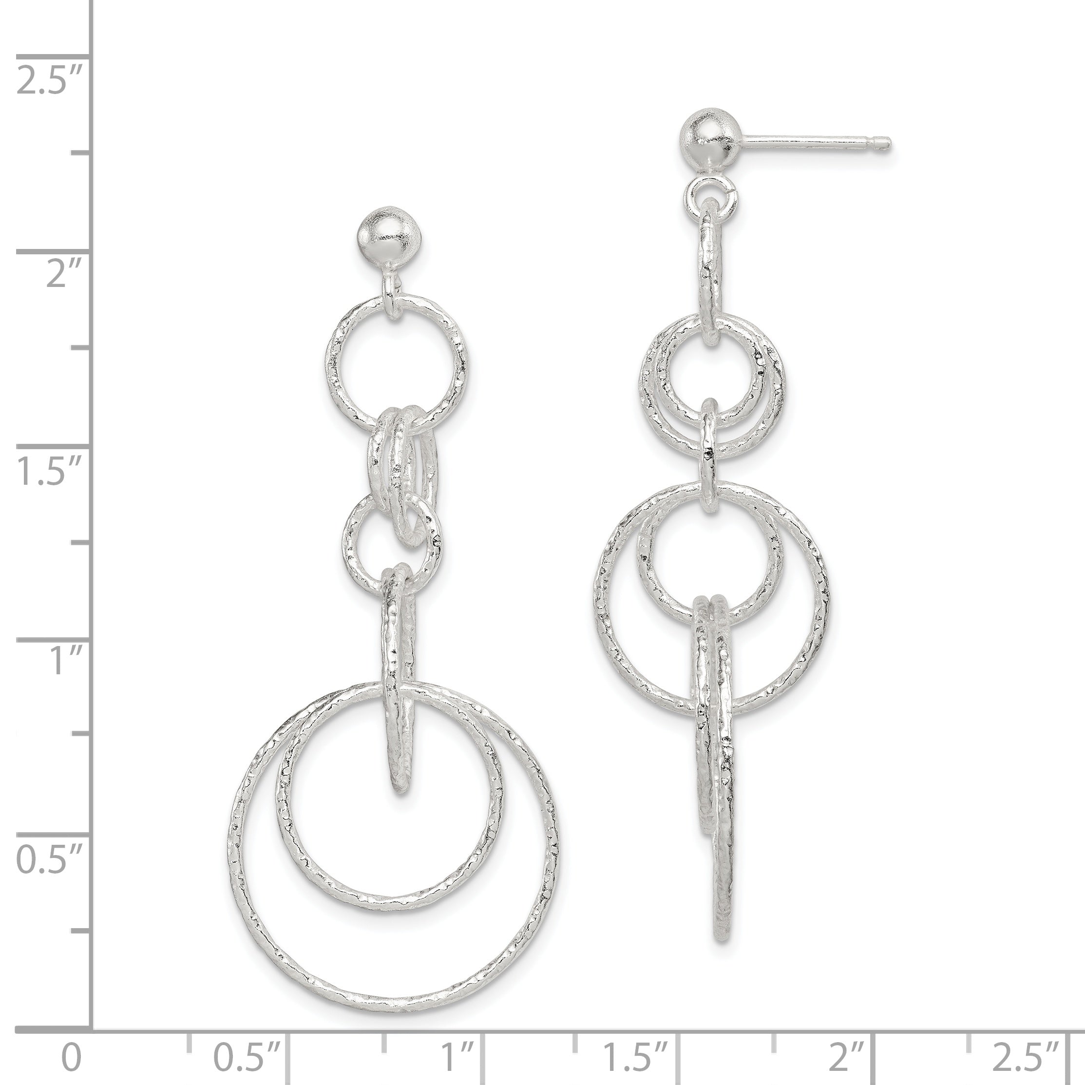 Sterling Silver Polished & Textured Circle Links Post Dangle Earrings