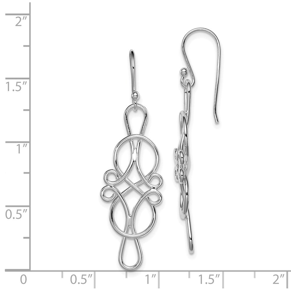 Sterling Silver Rhodium-Plated Fancy Knot Design Dangle Earrings