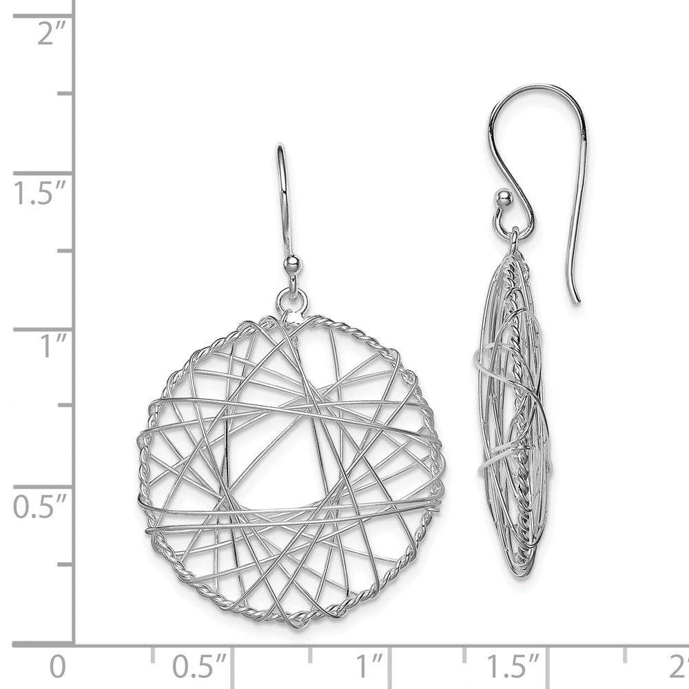 Sterling Silver Rhodium-Plated Textured Wrapped Wire Circle Dangle Earrings