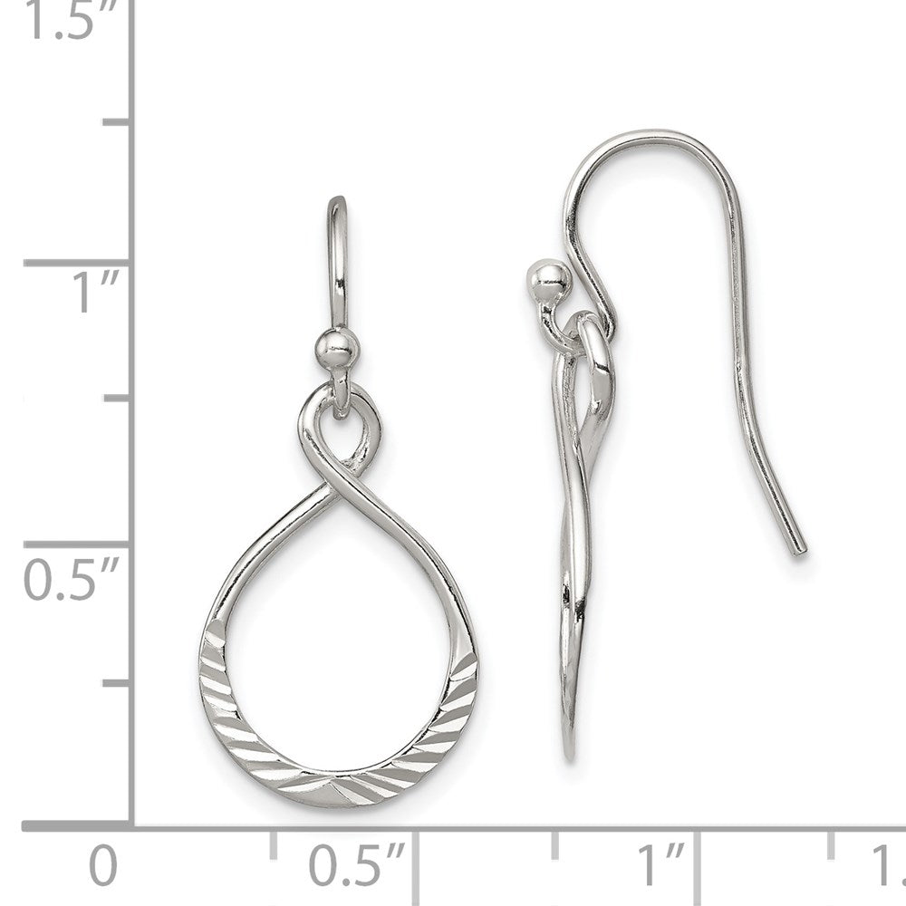 Sterling Silver Polished & Diamond-Cut Infinity Oval Dangle Earrings
