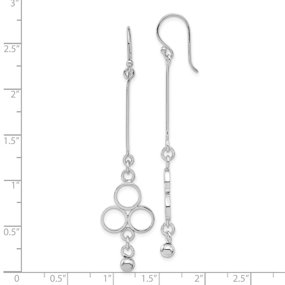 Sterling Silver Rhodium Plated Circles With Bead Dangle Earrings
