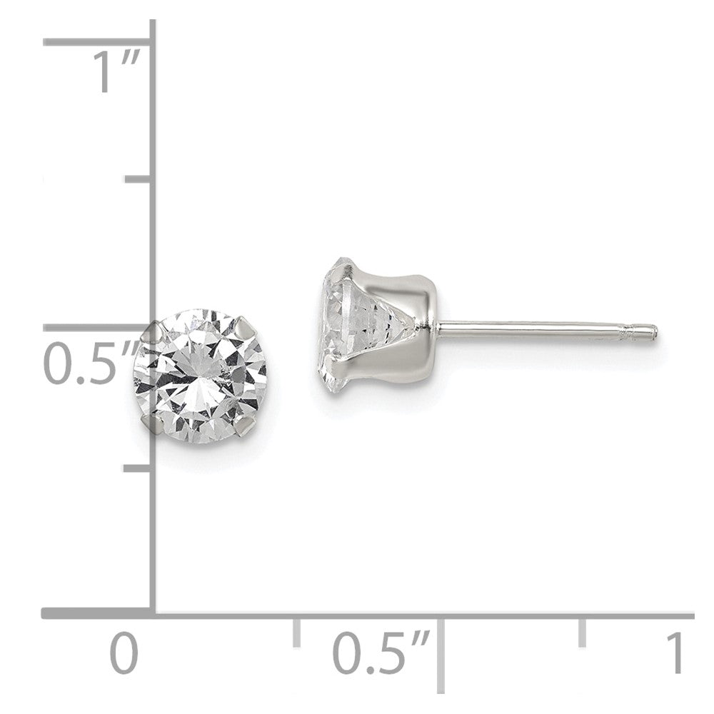 Sterling Silver Polished Round 6mm Cz Snap Set Stud Earrings