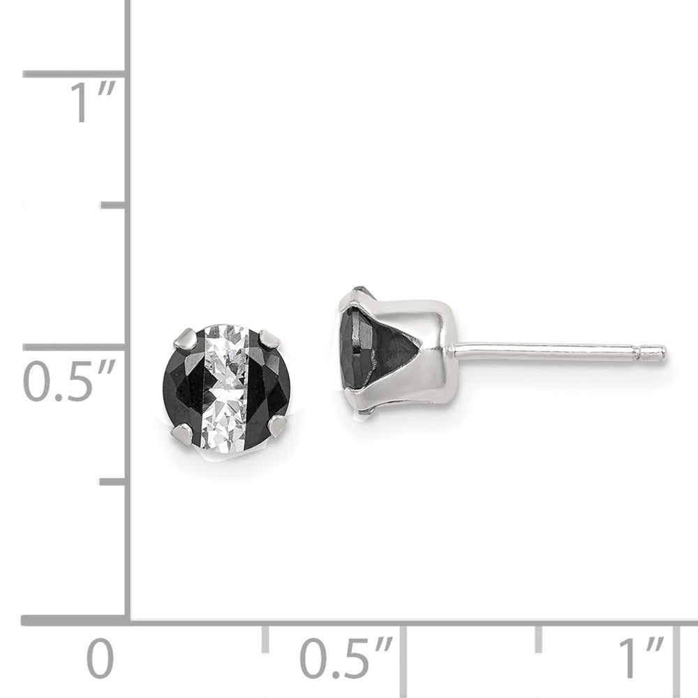Sterling Silver Black & White 6mm Round Cz Snap-In Set Stud Earrings