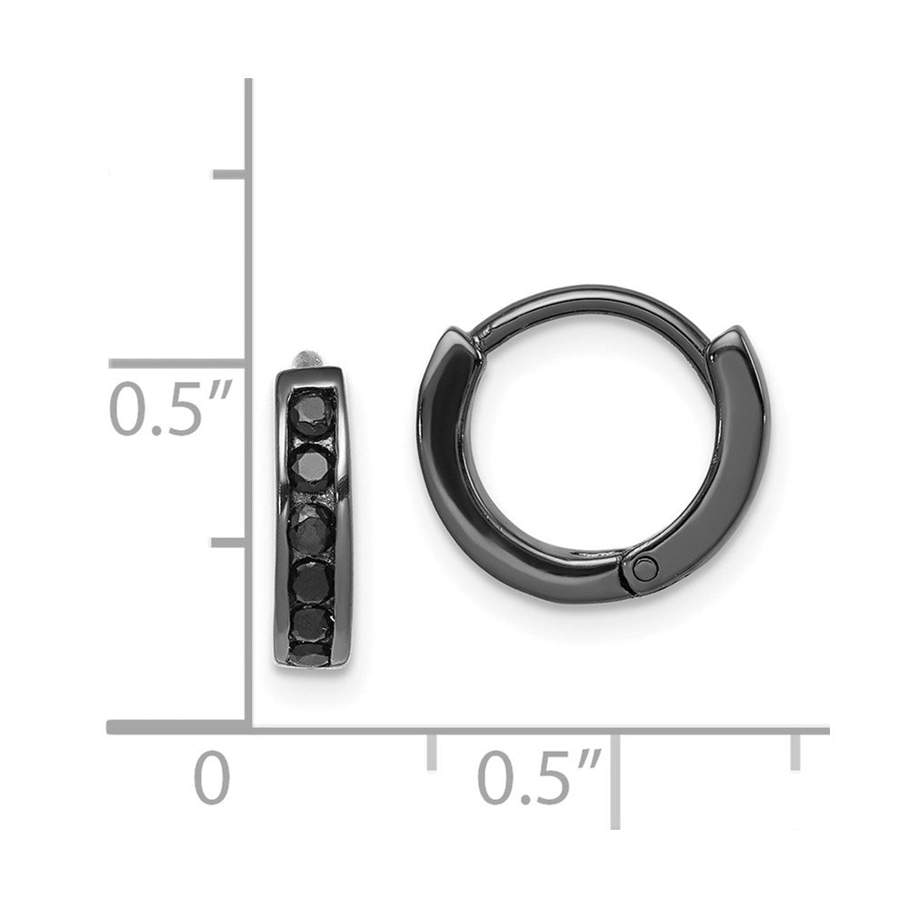 Sterling Silver Black Rh-Plated Cz Hinged Round Hoop Earrings