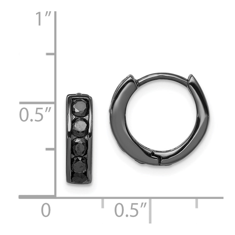 Sterling Silver Black Rh-Plated Cz Hinged 4mm Round Hoop Earrings
