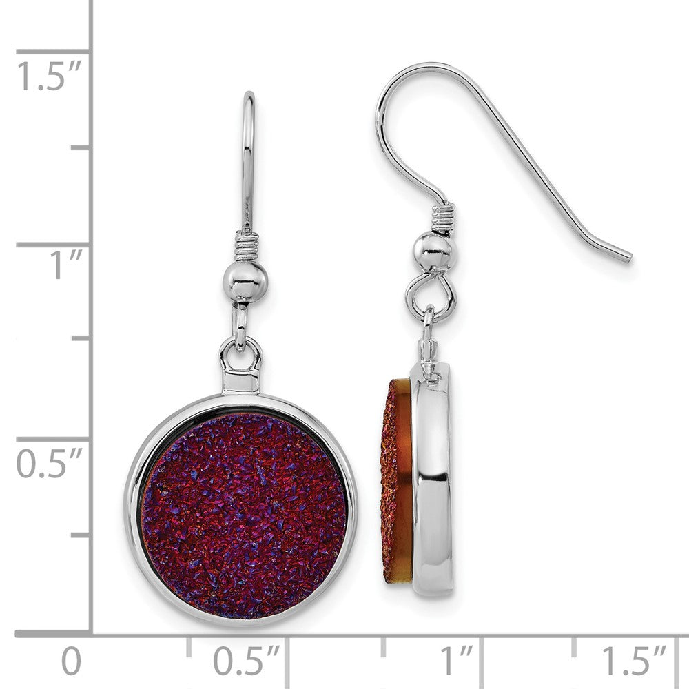 Sterling Silver And Purple Druzy Circle Shepherd Hook Dangle Earrings