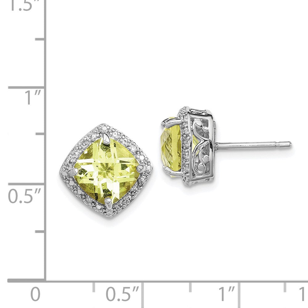 Sterling Silver Rhodium-Plated Lemon Quartz And Diamond Earrings