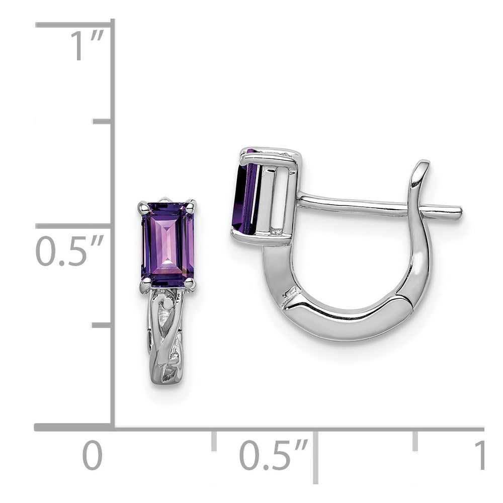 Sterling Silver Rhodium Plated Amethyst Hinged Hoop Earrings