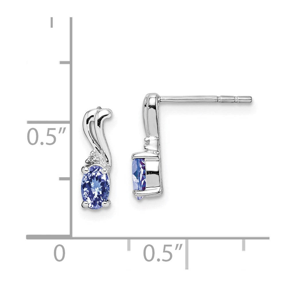 Sterling Silver Rhodium Plated Diamond & Tanzanite Oval Post Earrings