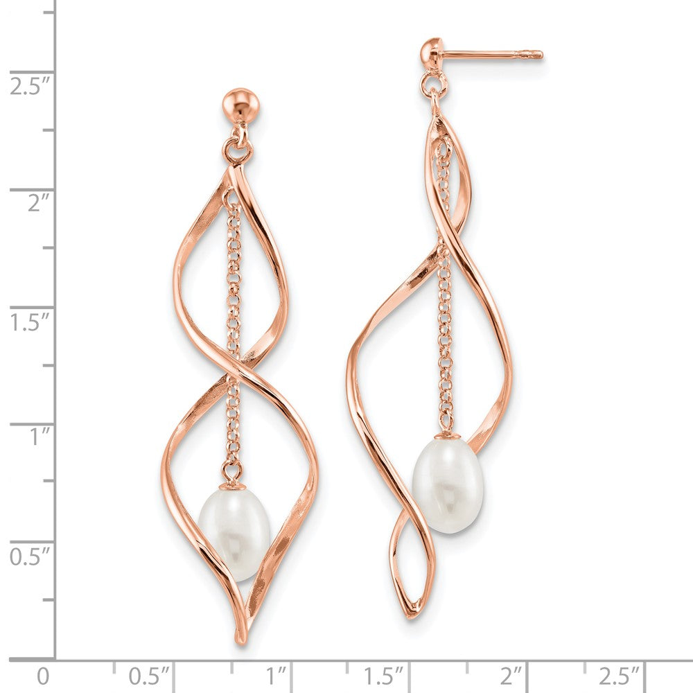 Sterling Silver Rose-Tone 7-8mm White Teardrop Fwc Pearl Earrings