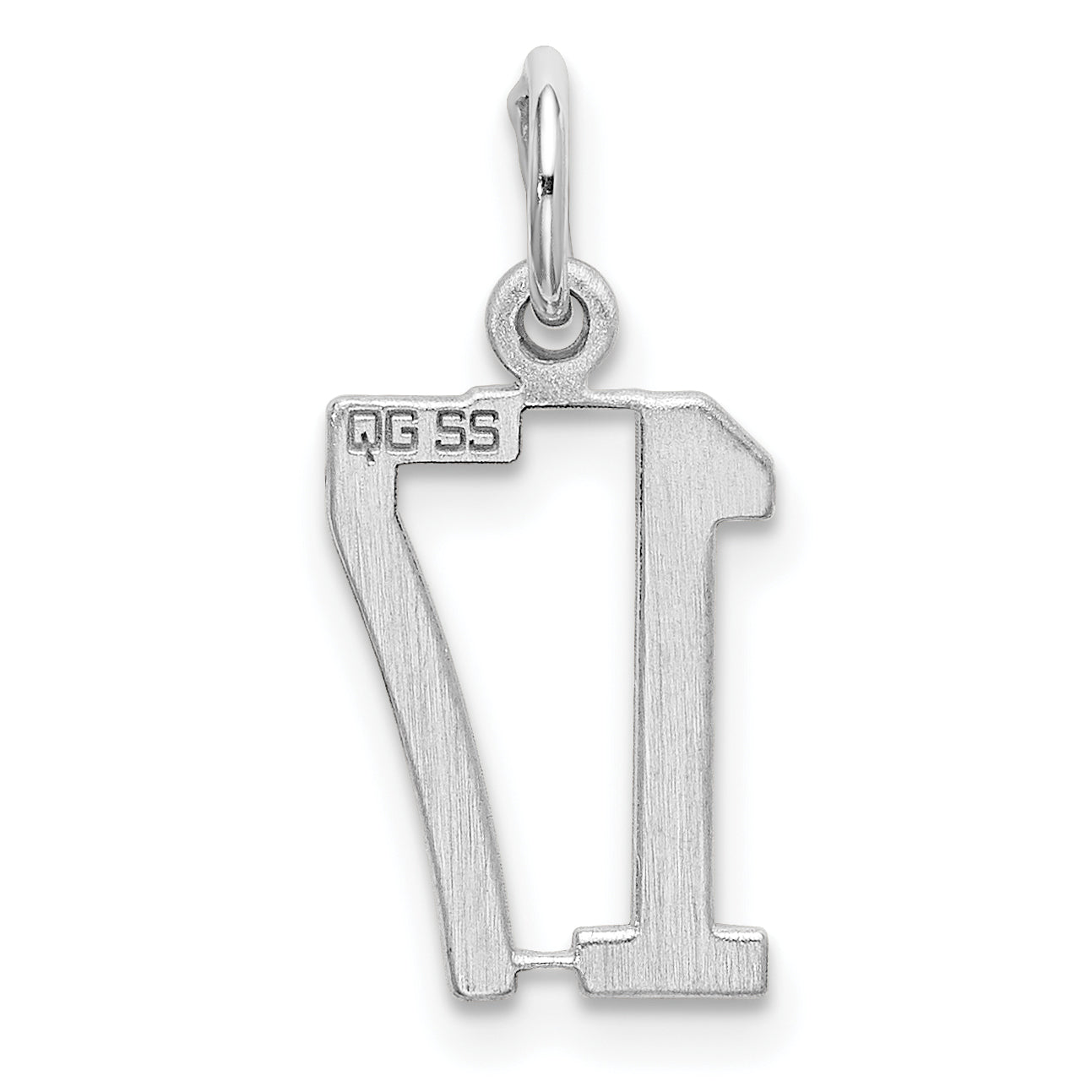 Sterling Silver Silver/Rhodium-Plated Elongated Number 17 Charm