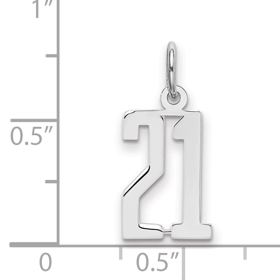 Sterling Silver Silver/Rhodium-Plated Elongated Number 21 Charm