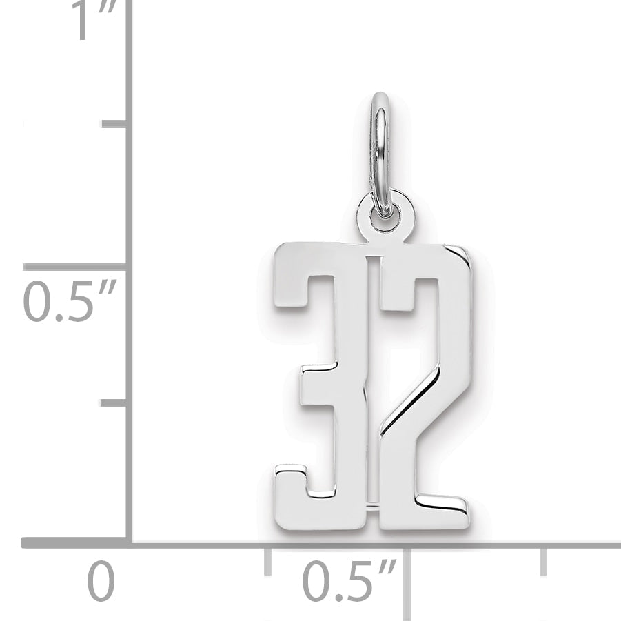 Sterling Silver Silver/Rhodium-Plated Elongated Number 32 Charm