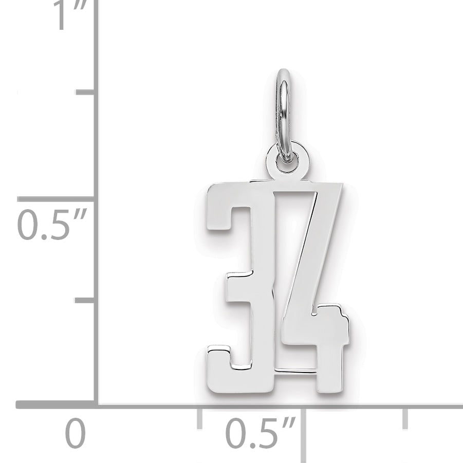 Sterling Silver Silver/Rhodium-Plated Elongated Number 34 Charm