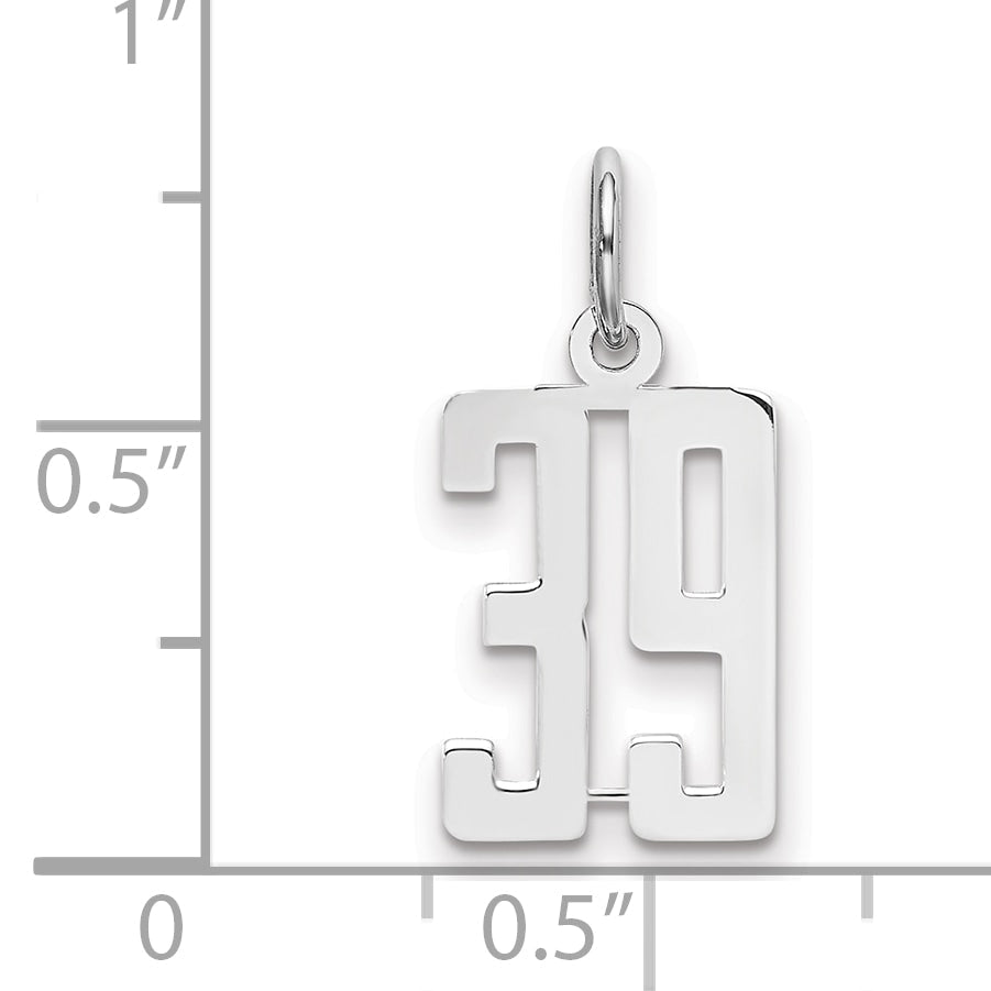 Sterling Silver Silver/Rhodium-Plated Elongated Number 39 Charm