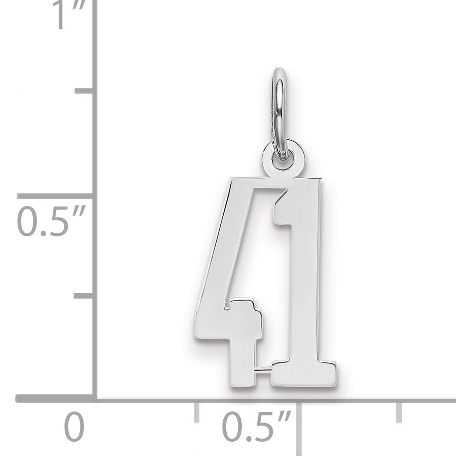 Sterling Silver Silver/Rhodium-Plated Elongated Number 41 Charm
