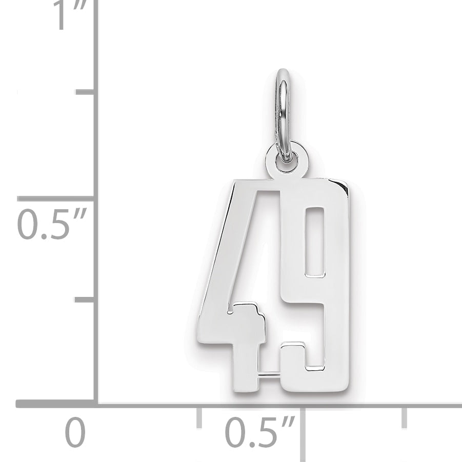 Sterling Silver Silver/Rhodium-Plated Elongated Number 49 Charm