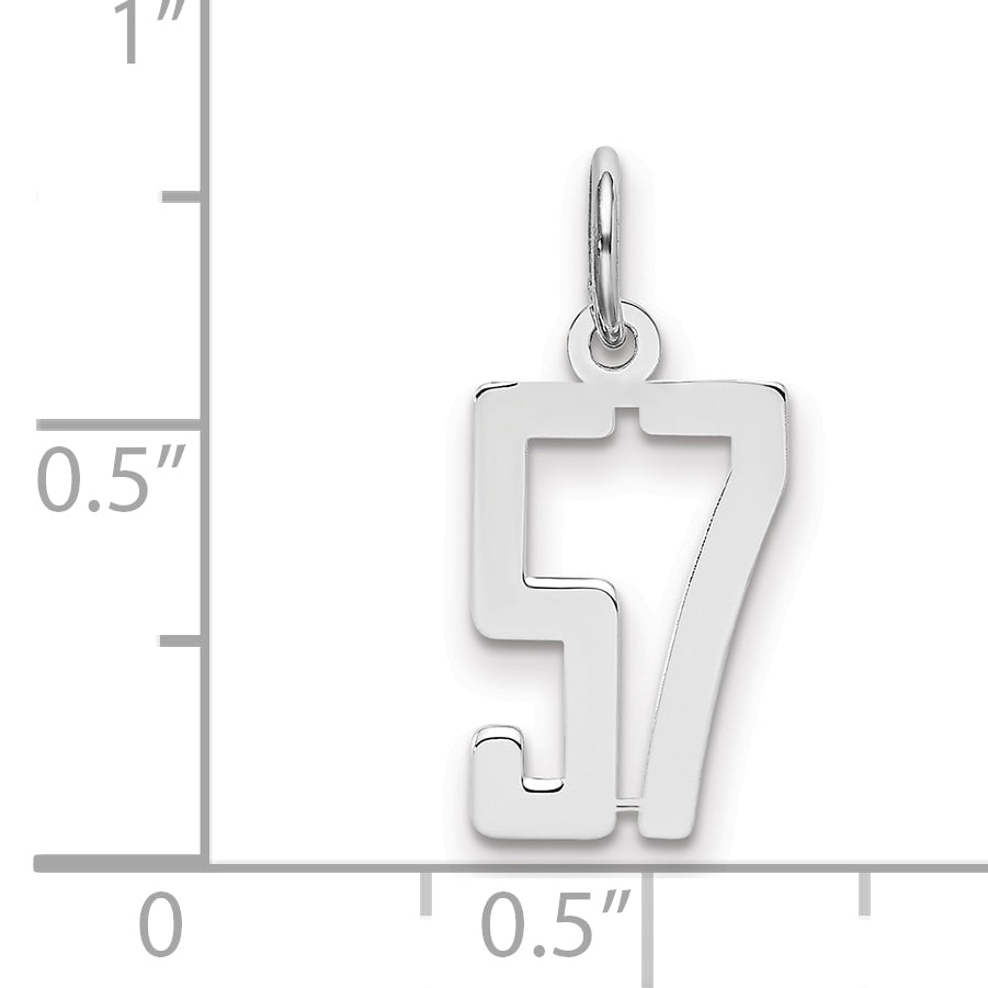 Sterling Silver Silver/Rhodium-Plated Elongated Number 57 Charm