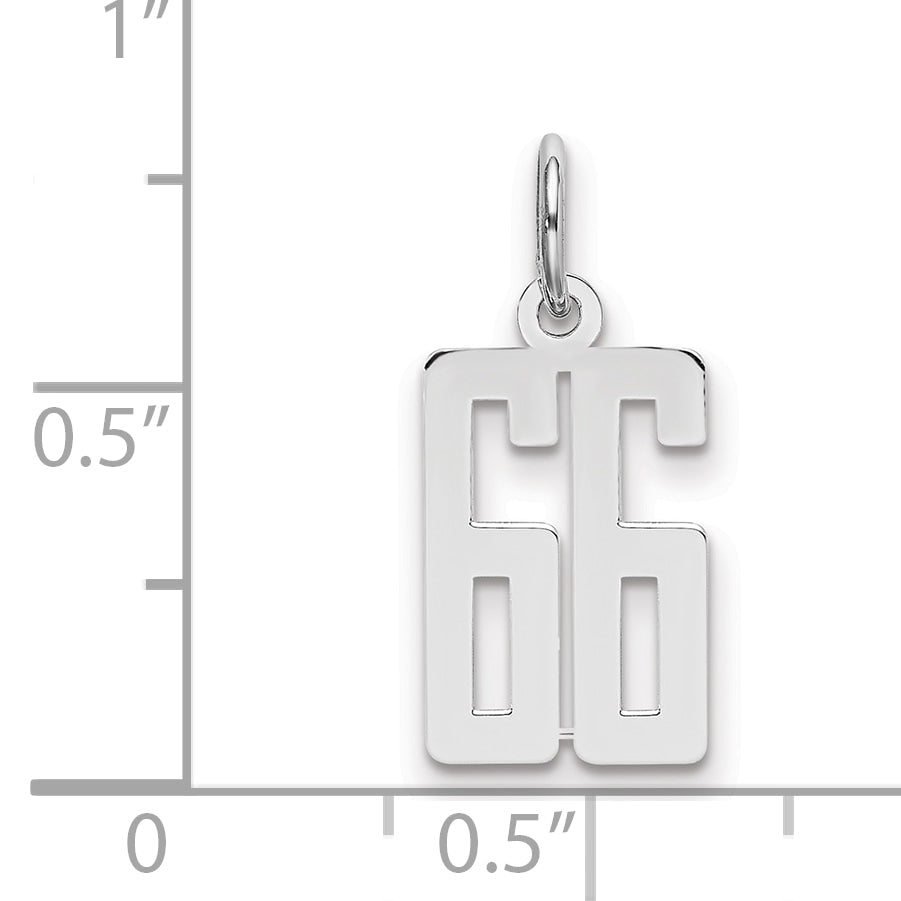 Sterling Silver Silver/Rhodium-Plated Elongated Number 66 Charm