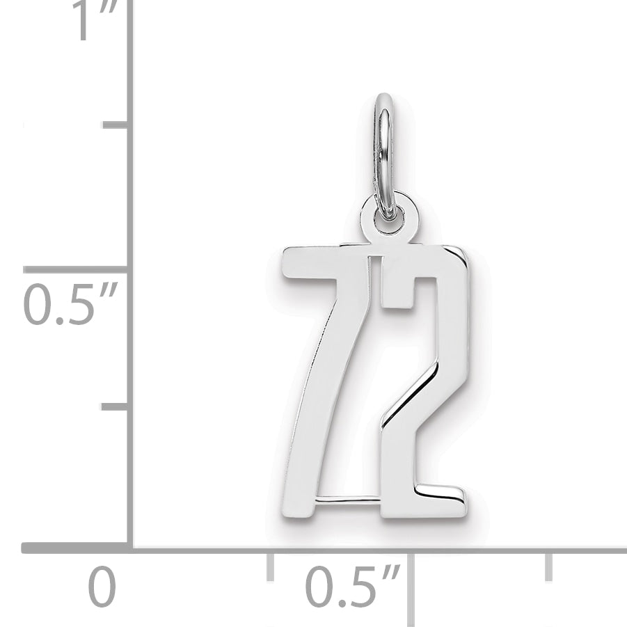 Sterling Silver Silver/Rhodium-Plated Elongated Number 72 Charm