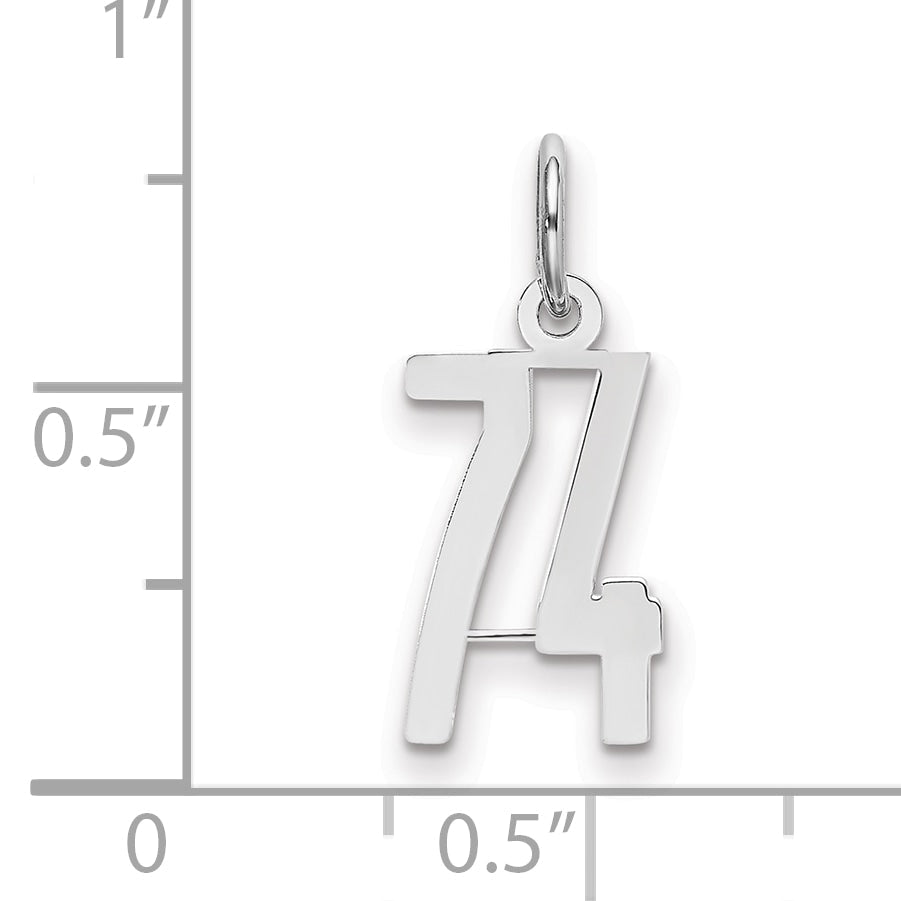 Sterling Silver Silver/Rhodium-Plated Elongated Number 74 Charm