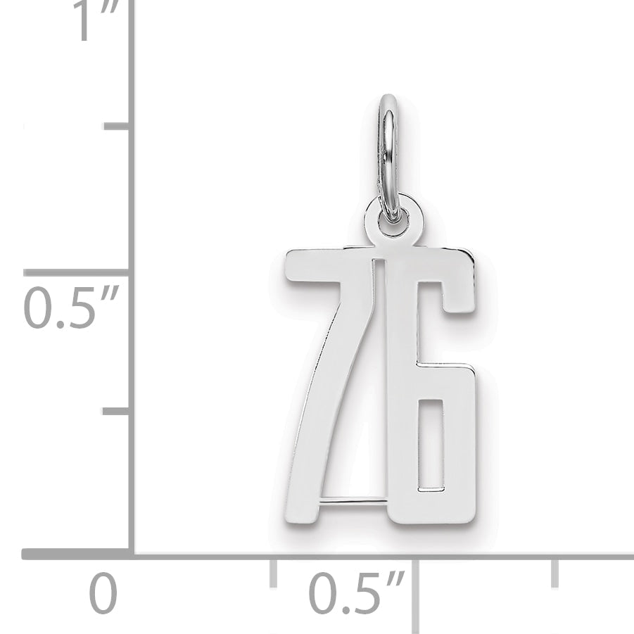 Sterling Silver Silver/Rhodium-Plated Elongated Number 76 Charm