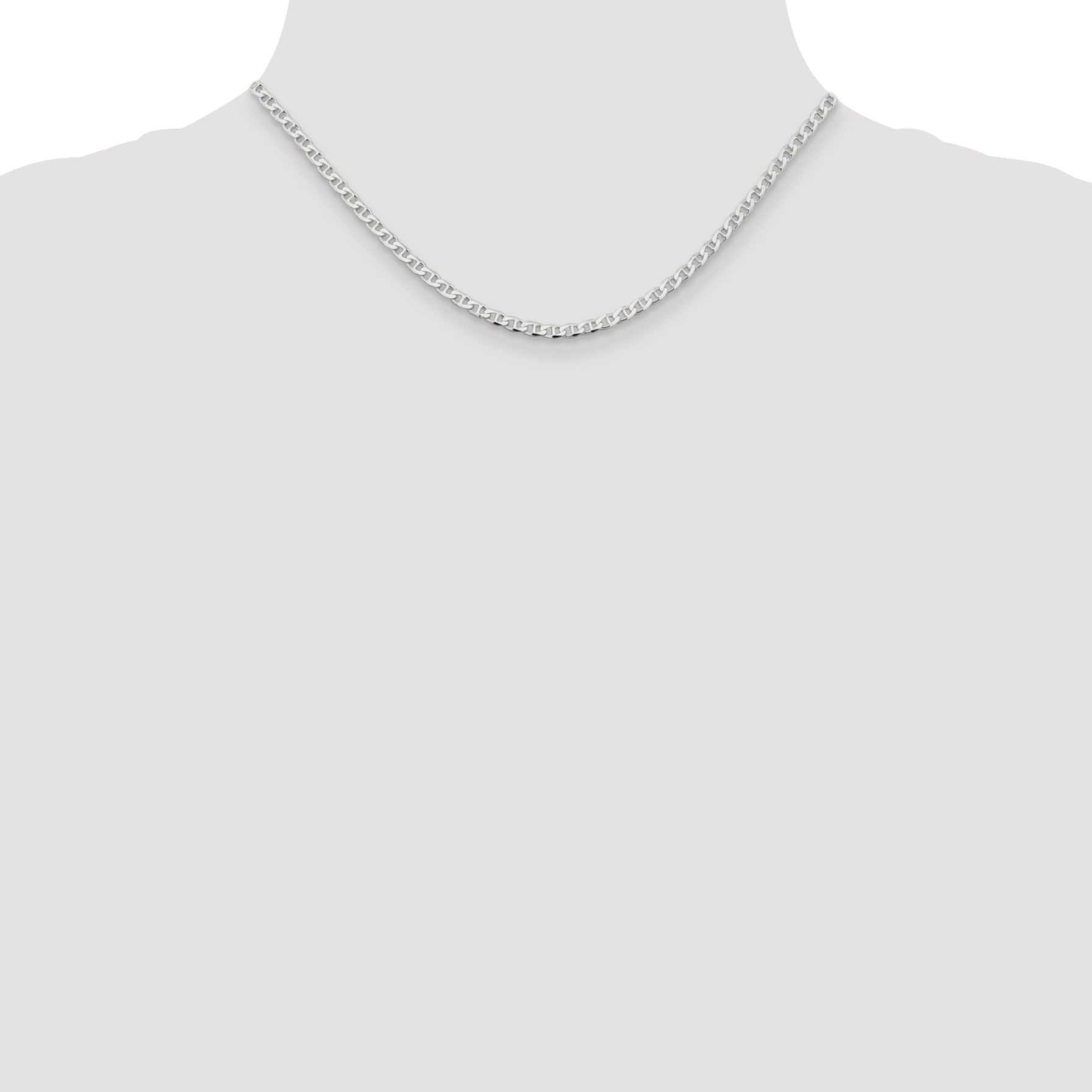 16 Inch Sterling Silver 3.15mm D/C Flat Anchor Curb Chain Necklace