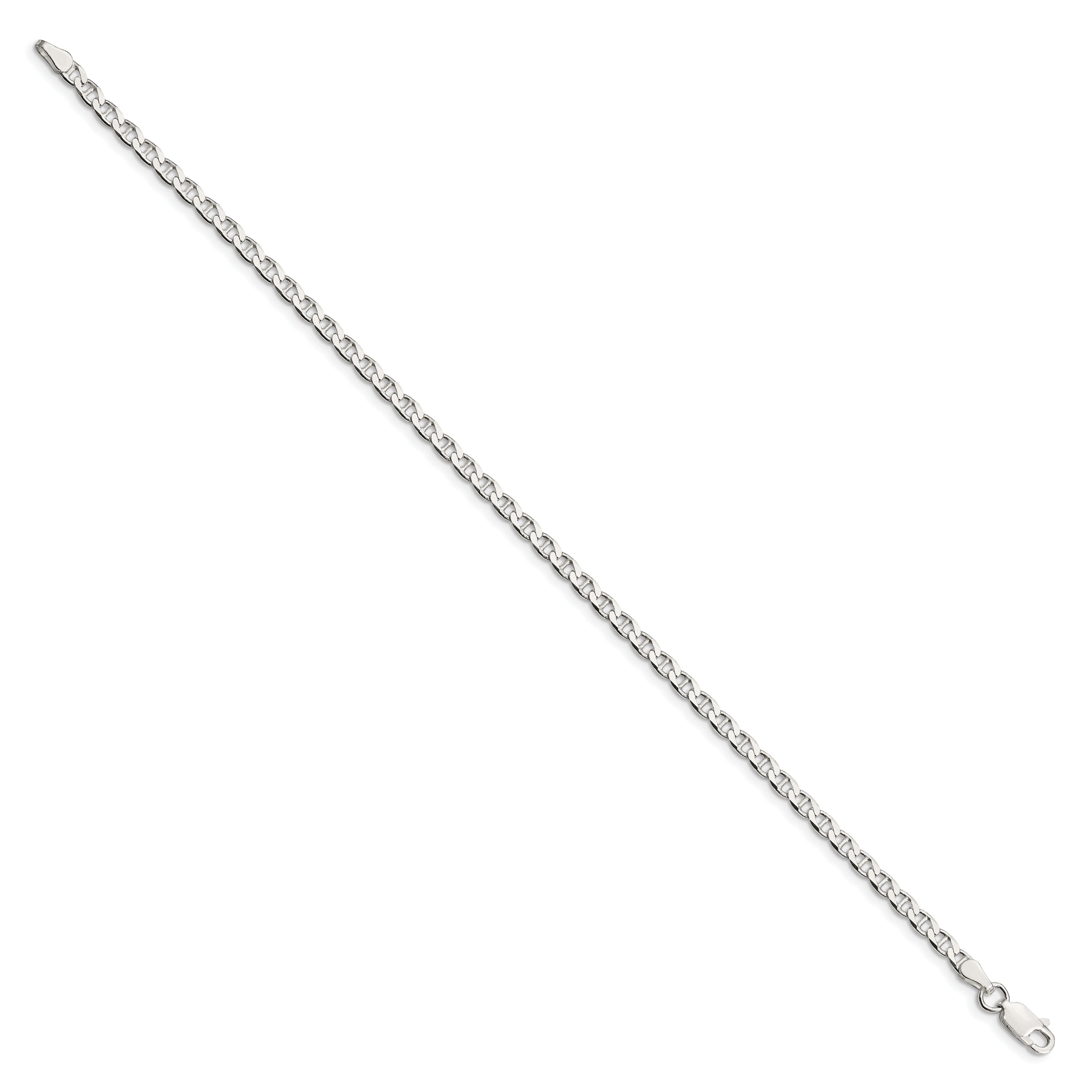 9 Inch Sterling Silver 3.15mm D/C Flat Anchor Curb Chain Anklet