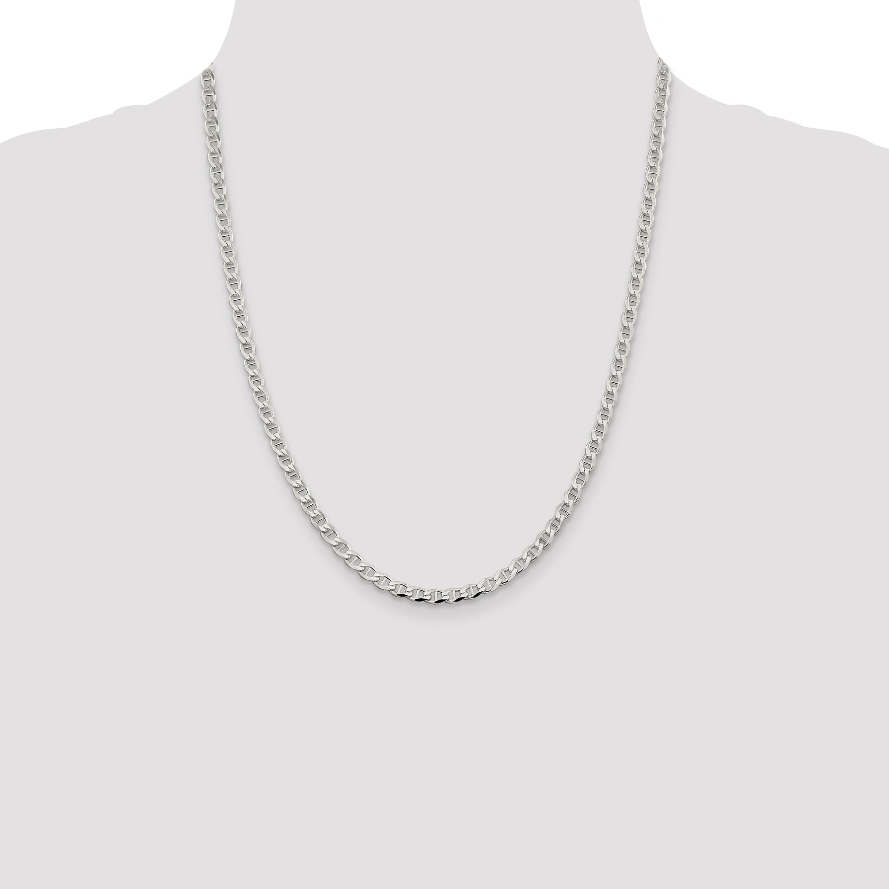 22 Inch Sterling Silver 4.0mm D/C Flat Anchor Curb Chain Necklace