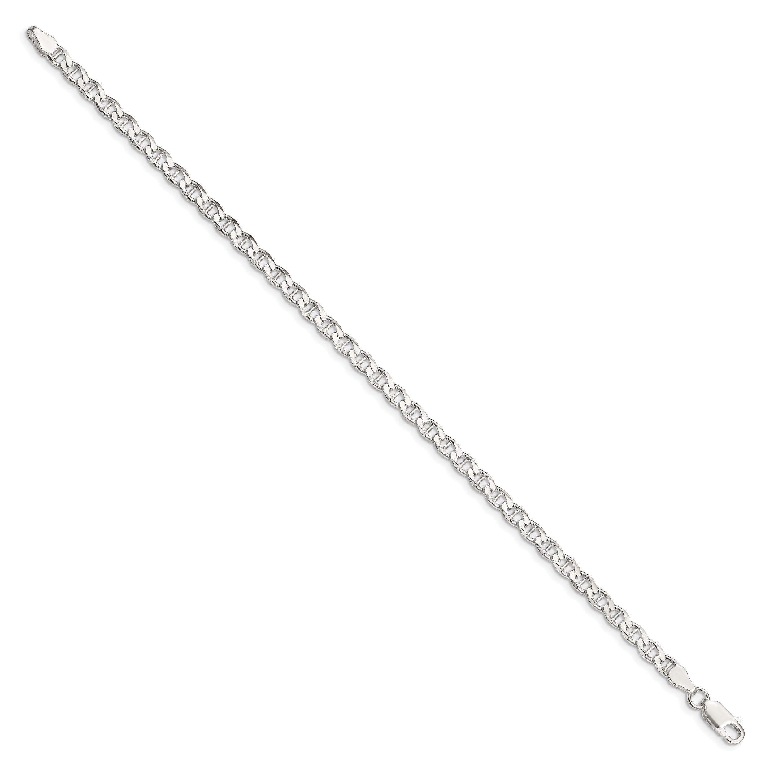 7 Inch Sterling Silver 4.0mm D/C Flat Anchor Curb Chain Bracelet
