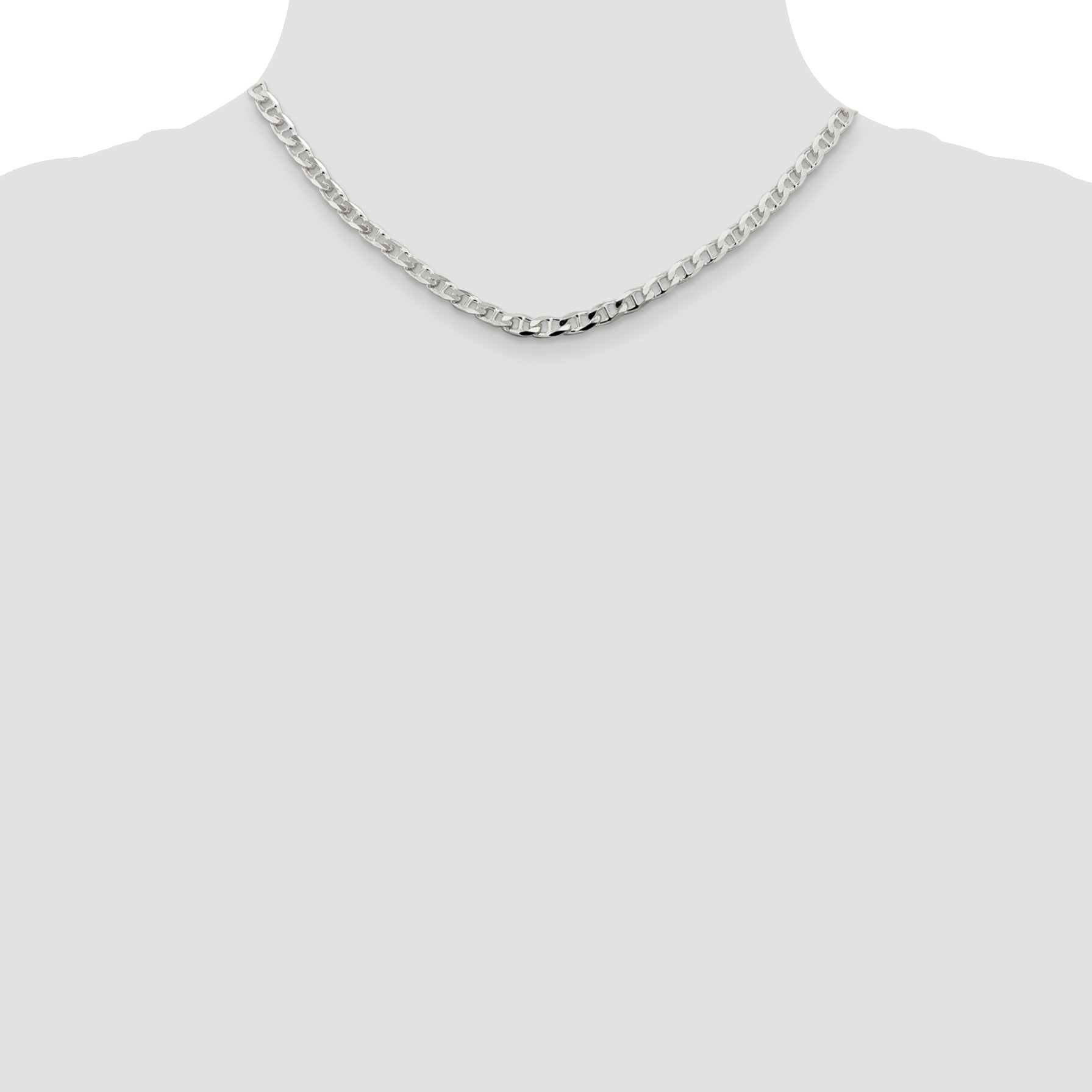 16 Inch Sterling Silver 4.65mm D/C Flat Anchor Curb Chain Necklace