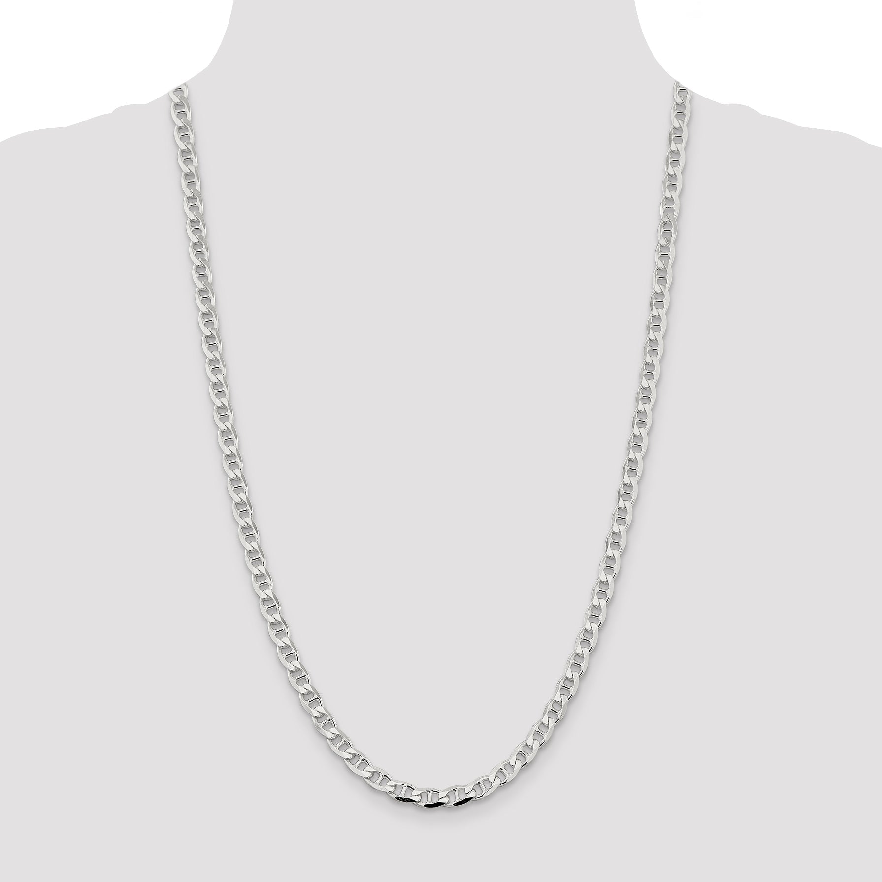 26 Inch Sterling Silver 5.7mm D/C Flat Anchor Curb Chain Necklace