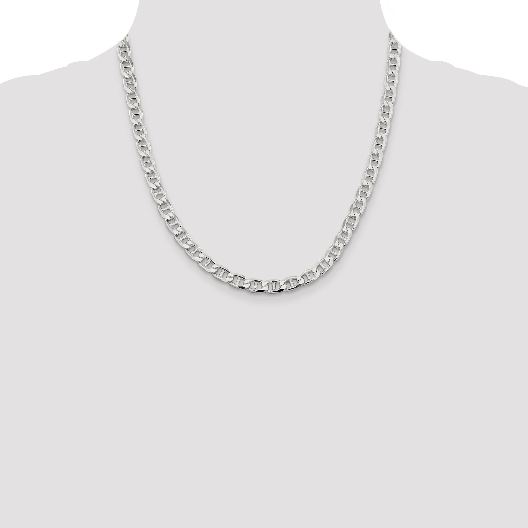 20 Inch Sterling Silver 6.5mm D/C Flat Anchor Curb Chain Necklace