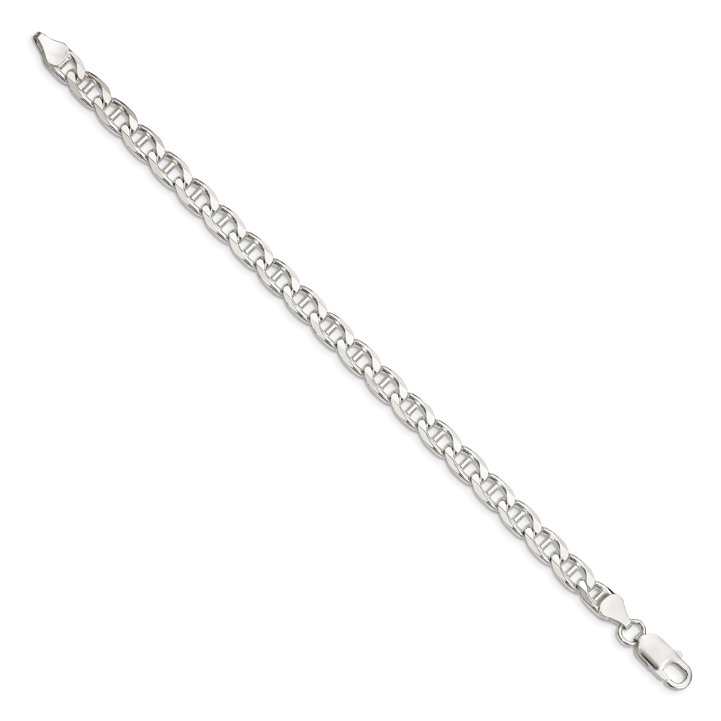 8 Inch Sterling Silver 6.5mm D/C Flat Anchor Curb Chain Bracelet