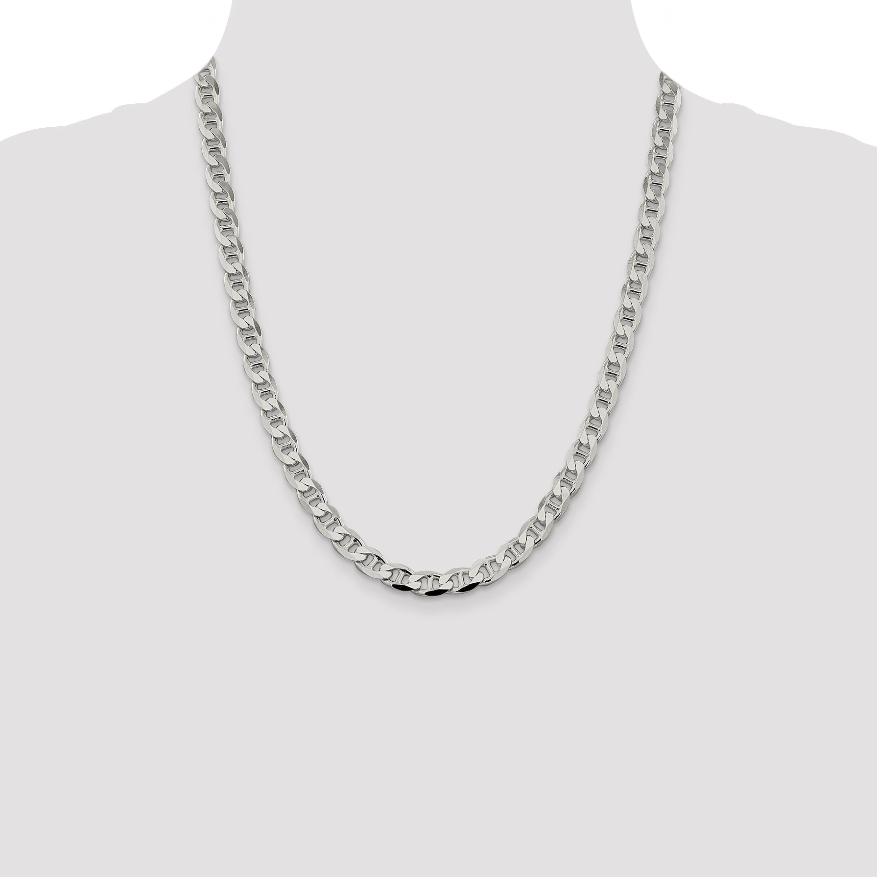 22 Inch Sterling Silver 7.4mm D/C Flat Anchor Curb Chain Necklace