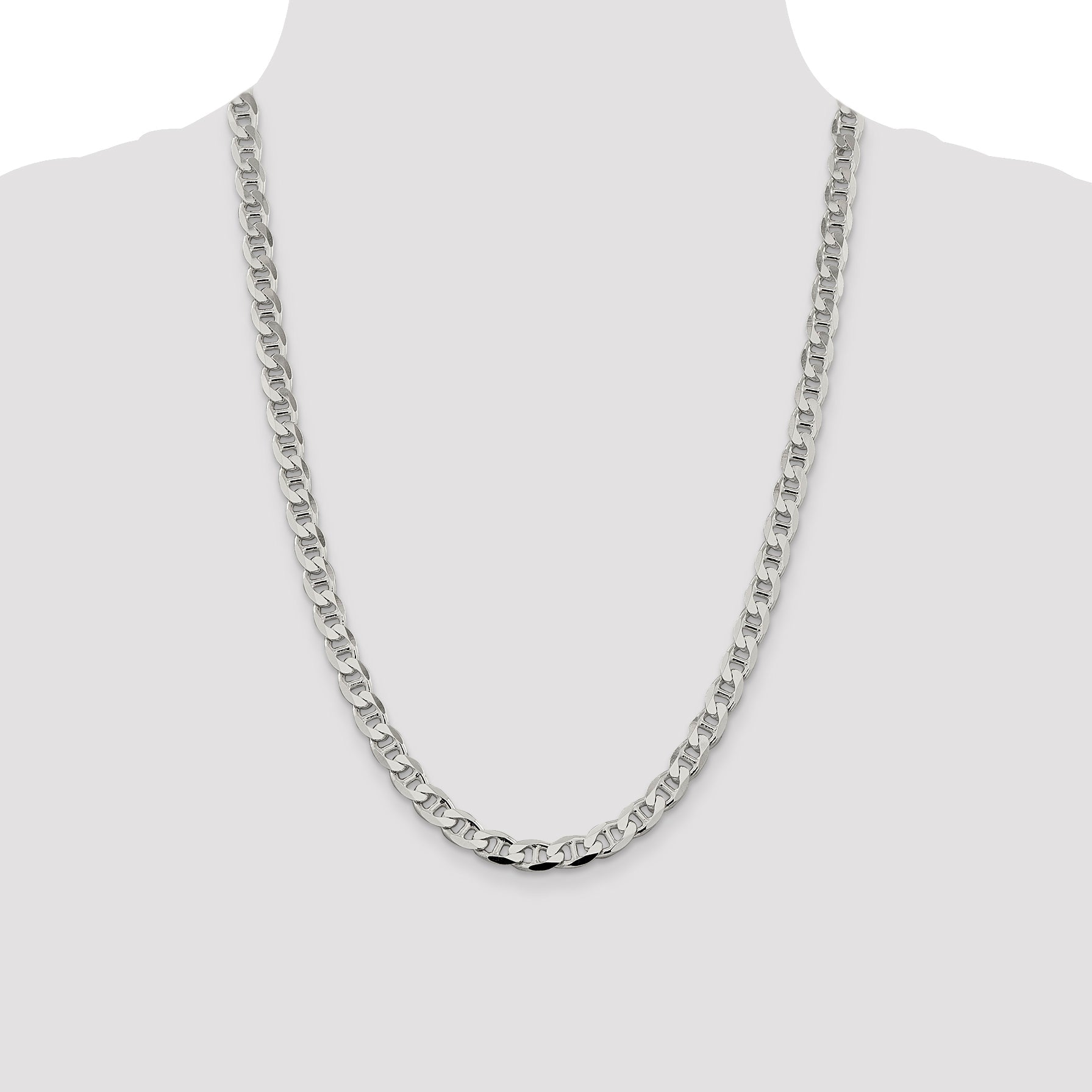 24 Inch Sterling Silver 7.4mm D/C Flat Anchor Curb Chain Necklace