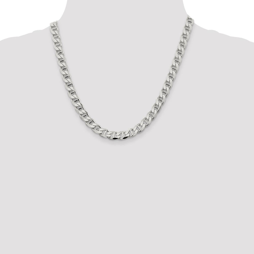 20 Inch Sterling Silver 8.25mm D/C Flat Anchor Curb Chain Necklace