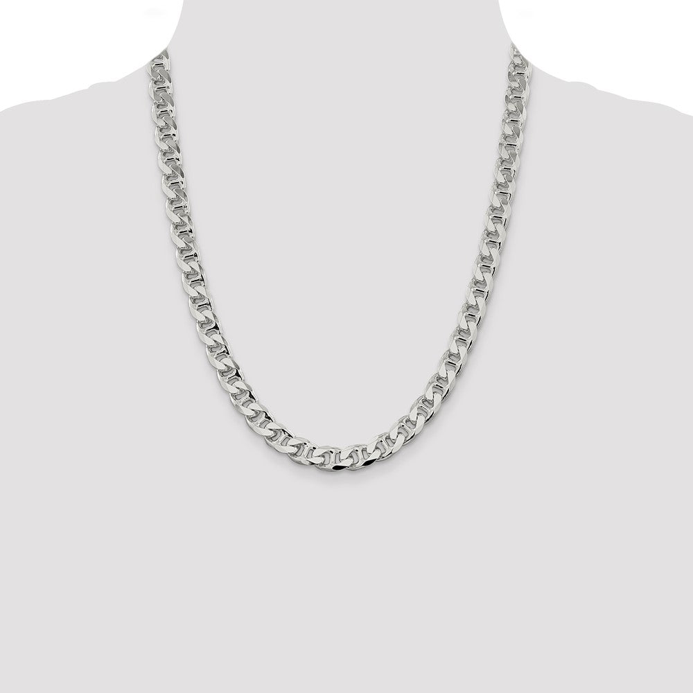 22 Inch Sterling Silver 9mm D/C Flat Anchor Curb Chain Necklace