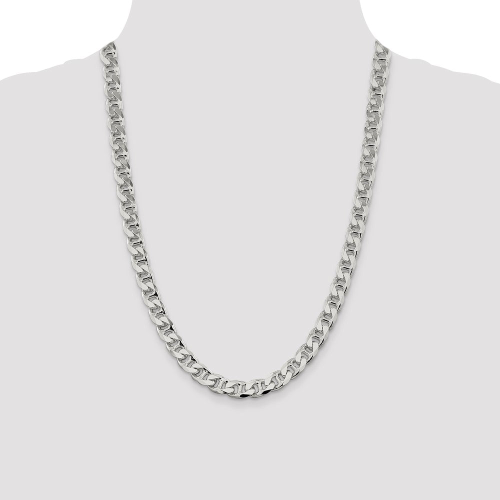 24 Inch Sterling Silver 9mm D/C Flat Anchor Curb Chain Necklace