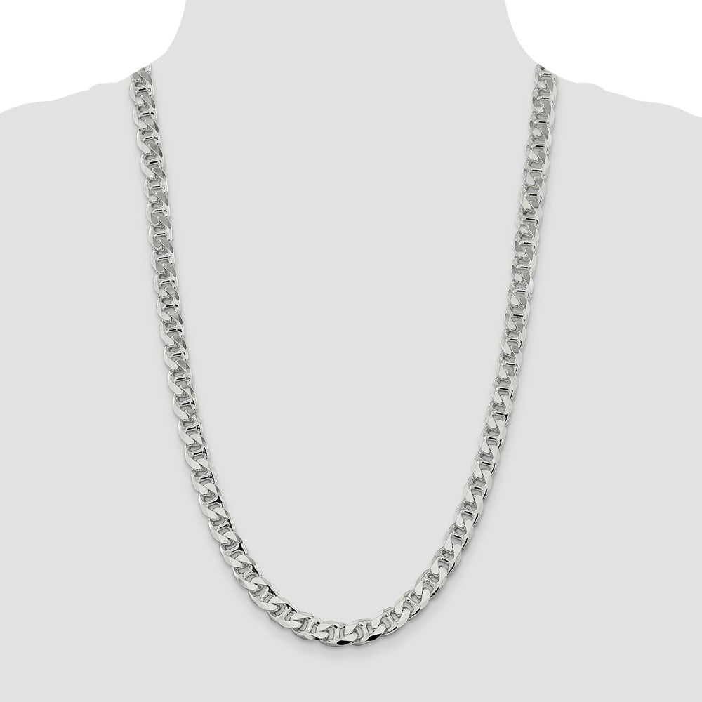 26 Inch Sterling Silver 9mm D/C Flat Anchor Curb Chain Necklace