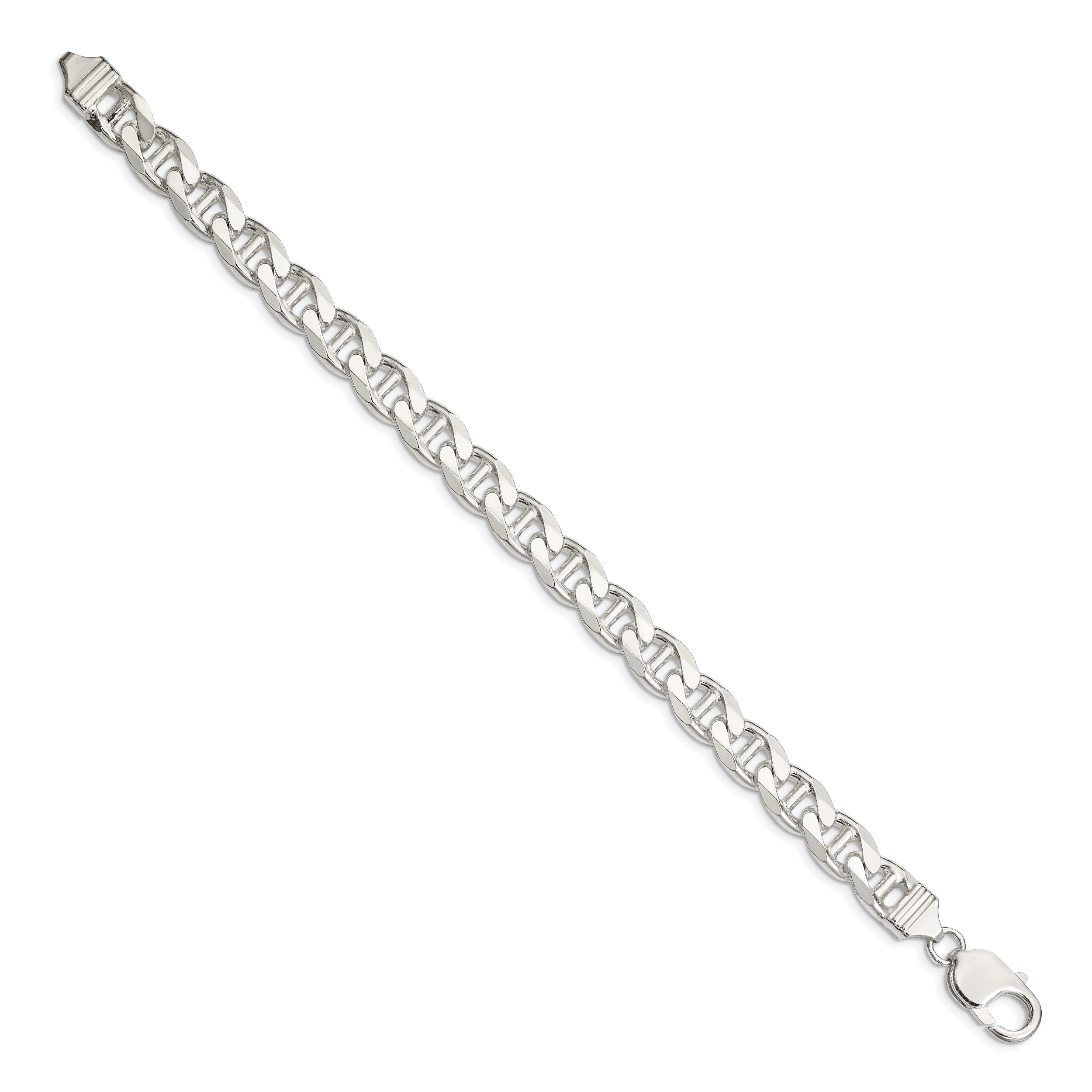9 Inch Sterling Silver 9mm D/C Flat Anchor Curb Chain Bracelet