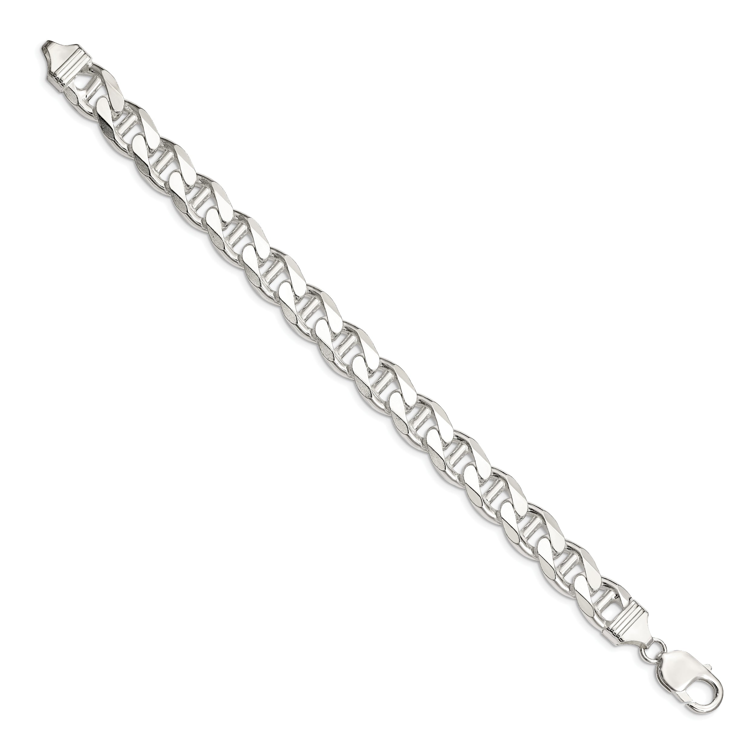 9 Inch Sterling Silver 10.8mm D/C Flat Anchor Curb Chain Bracelet