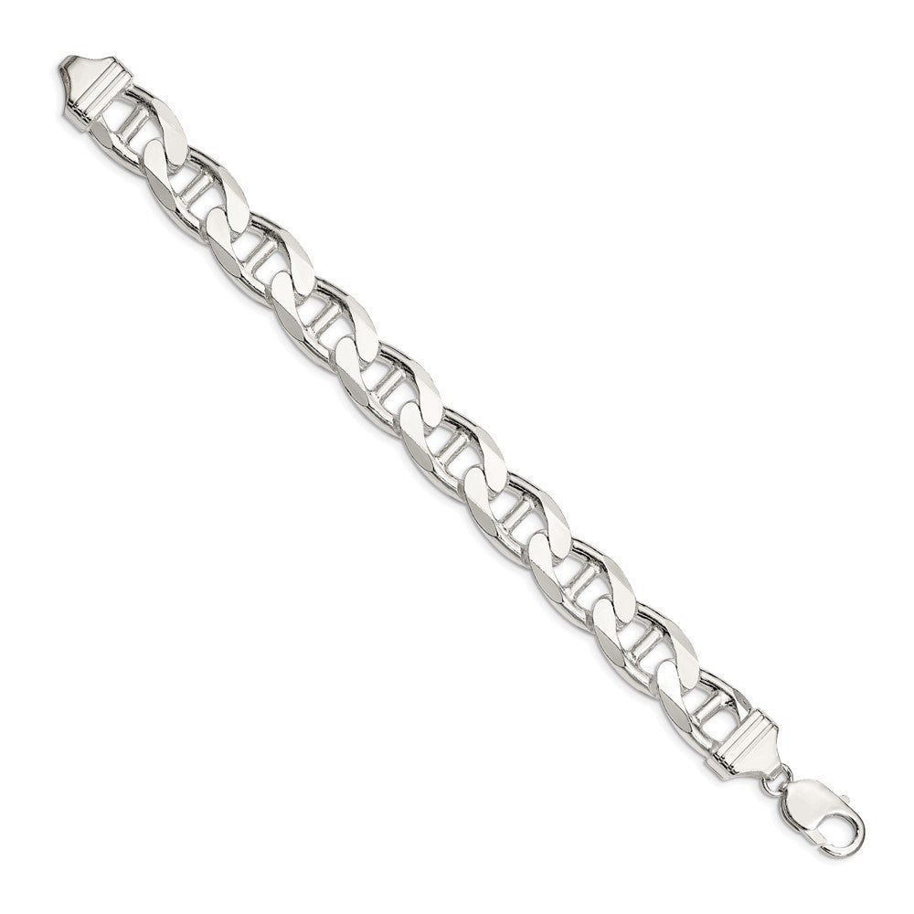 9 Inch Sterling Silver 13.5mm D/C Flat Anchor Curb Chain Bracelet