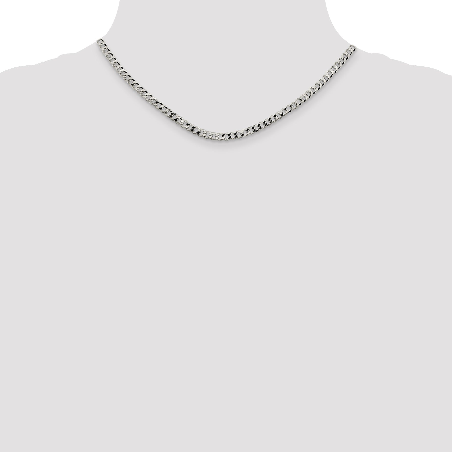 16 Inch Sterling Silver 4mm Beveled Curb Chain Necklace