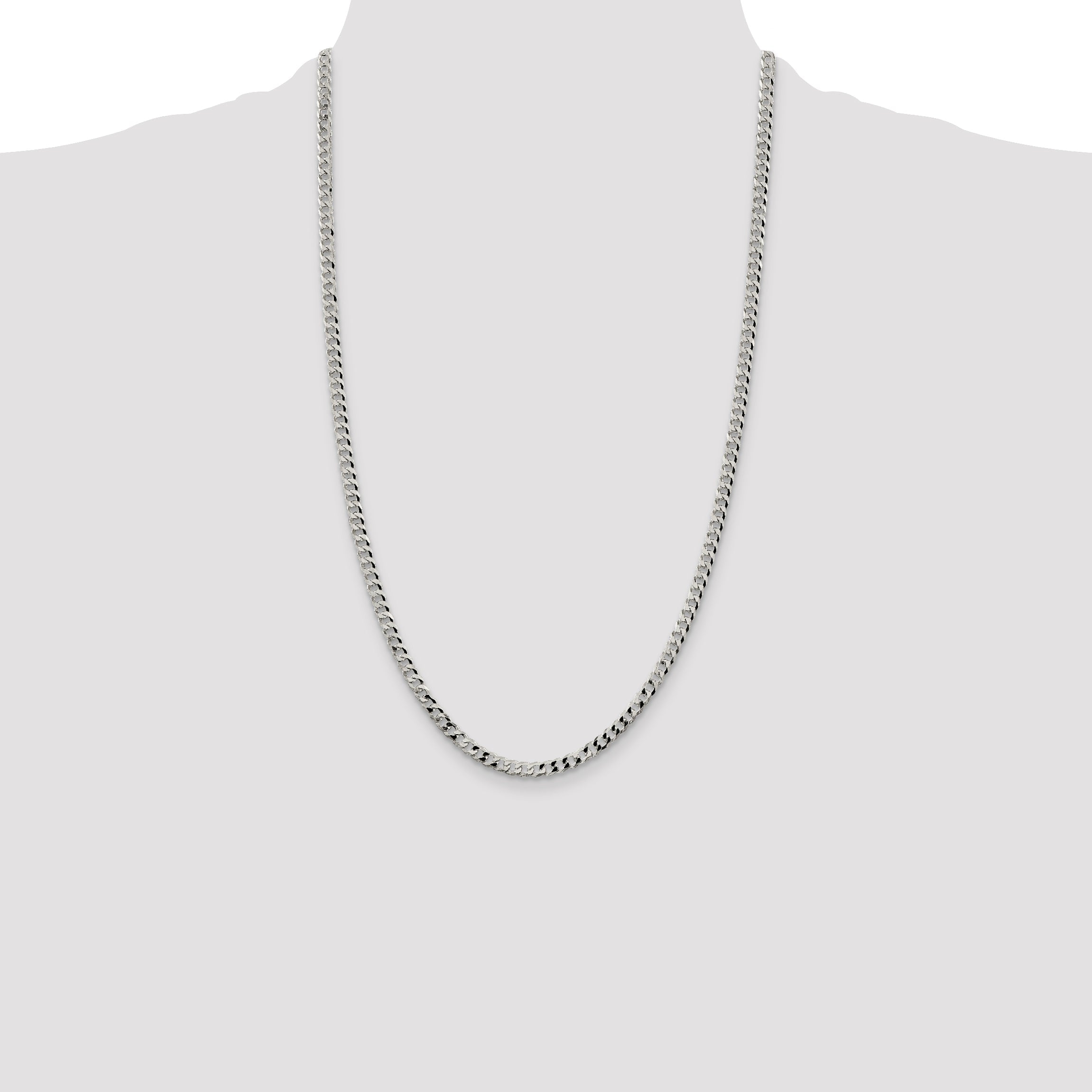 26 Inch Sterling Silver 4mm Beveled Curb Chain Necklace