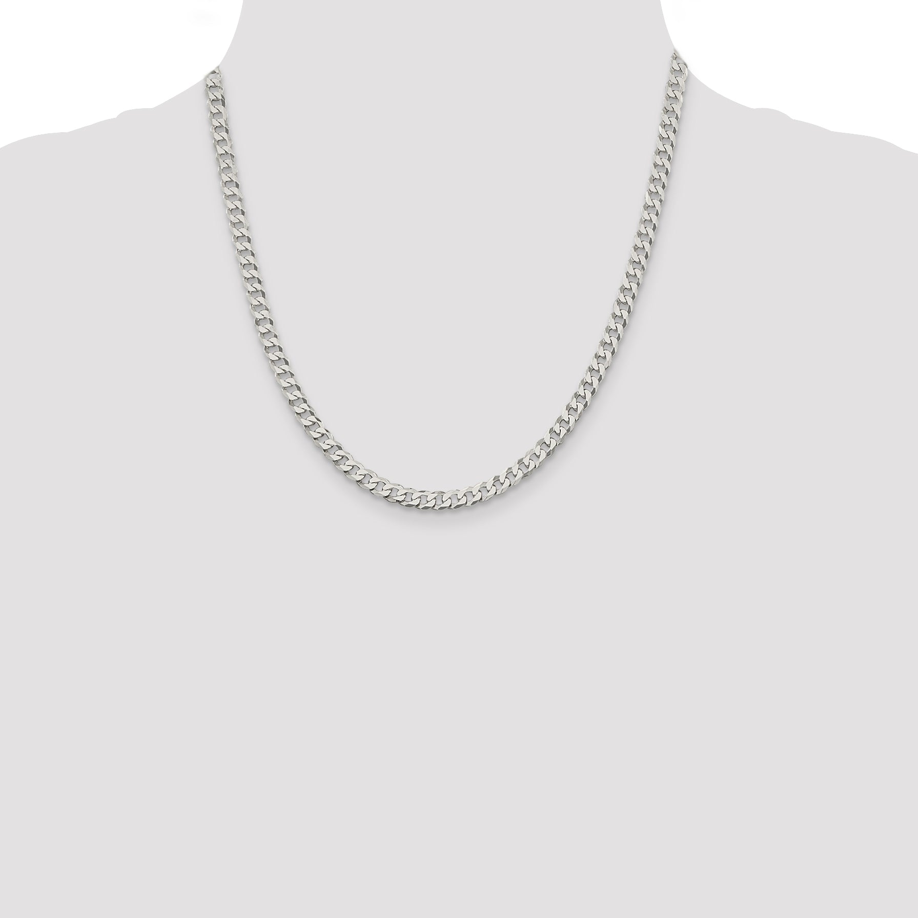 20 Inch Sterling Silver 5mm Beveled Curb Chain Necklace